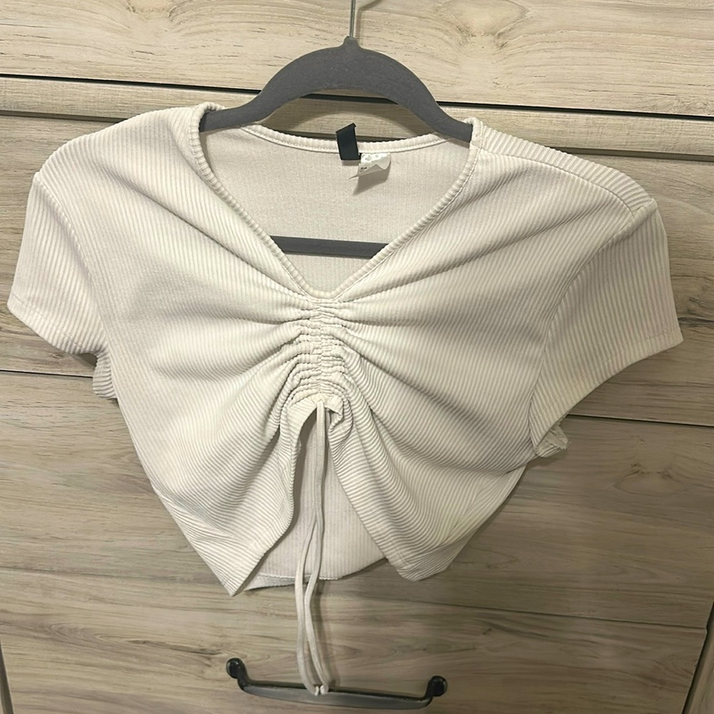 White scrunched crop top